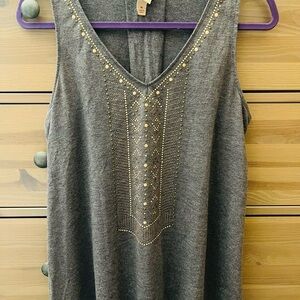 Gray Sleeveless Top with Gold Accents